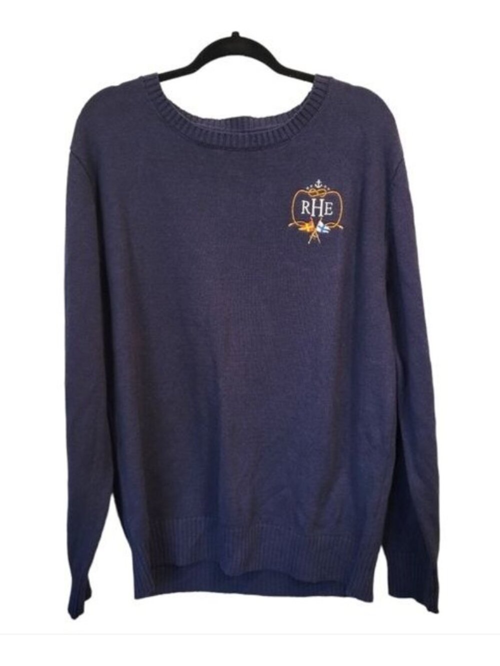 Kiel James Patrick | Linen Cotton Blend Crew Neck Monogrammed Sweater RHE Navy